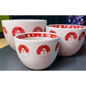 CenTury Ceramic Bowls, Set of‎ 3 Nesting Snowman Christmas Bowls